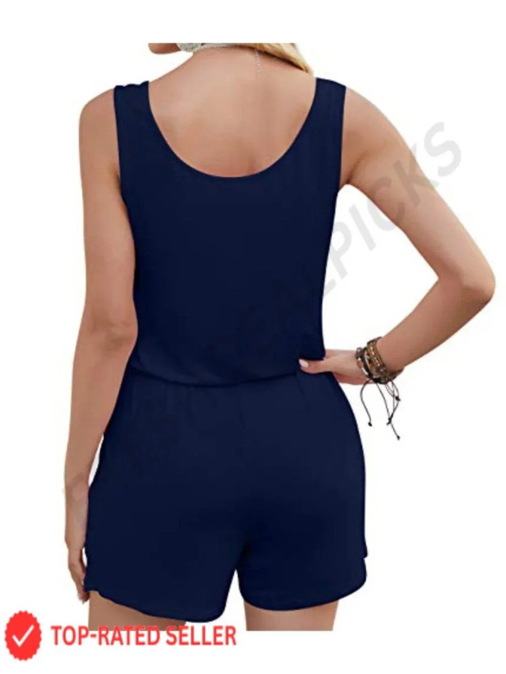 Womens Sleeveless Loose Romper with Pockets Summer Casual